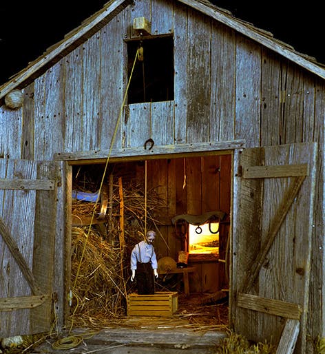 Barn, diorama by Frances Glessner Lee, ca 1944-48, on display at the Renwick Gallery, 2017-18, Office of the Chief Medical Examiner, Baltimore, Maryland (americanart.si.edu)