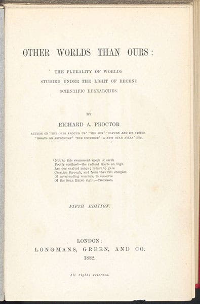 Title page, Other Worlds than Ours, by Richard A. Proctor, fifth London ed., 1882 (Linda Hall Library)
