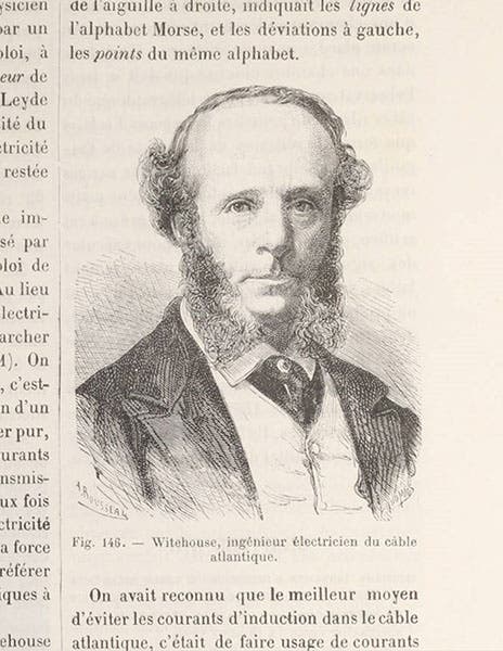 Portrait of E.O. Wildman Whitehouse, wood engraving in Les merveilles de la science, by Louis Figuier, vol. 2, p. 253 (Linda Hall Library)