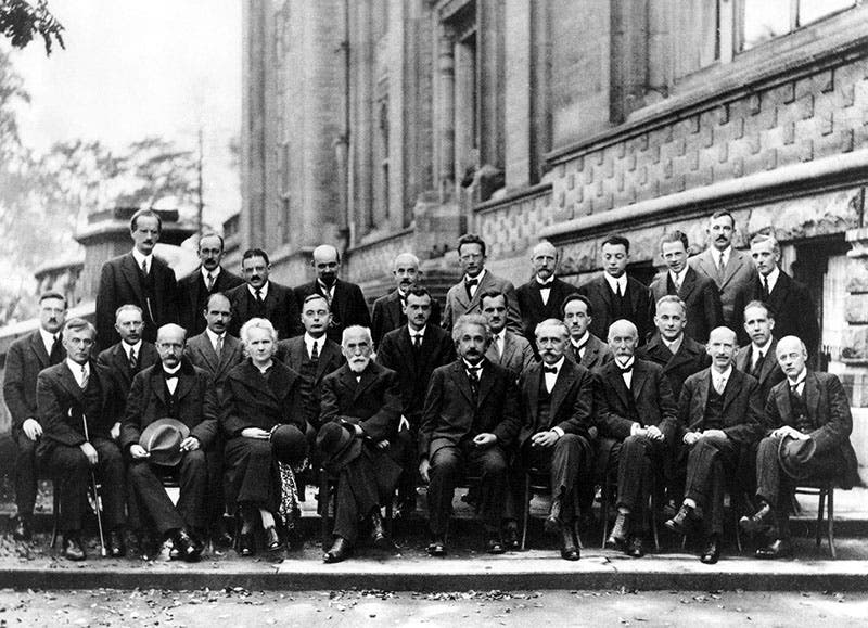 Participants at the Solvay Conference of 1927; Pauli is fourth from the right in the back row, with his eyes downcast (Wikimedia commons)