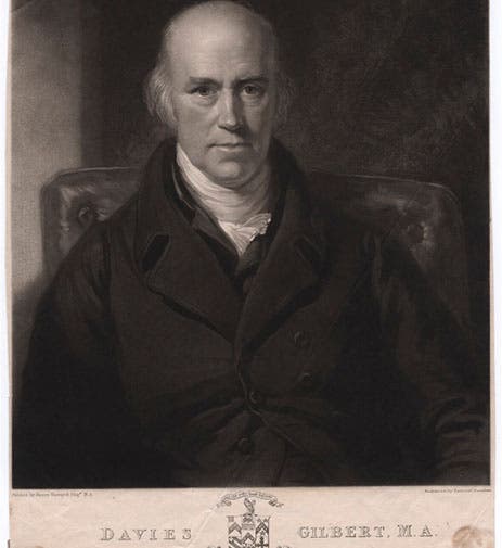 Portrait of Davies Gilbert, mezzotint by Samuel Cousins after Henry Howard, 1828 (National Portrait Gallery, London)