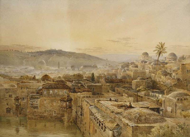 Jerusalum from Mount Zion, painting by Nathaniel Green, 1884, present location unknown (kunstkopie.de)