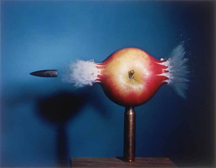 A bullet impacting an apple, Harold Edgerton photograph, 1964 (edgerton-digital-collections.org at MIT)