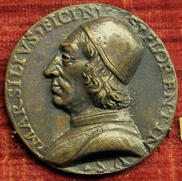 Portrait of Marsilio Ficino, bronze medal by Niccolò di Forzore Spinelli (Wikimedia commons)