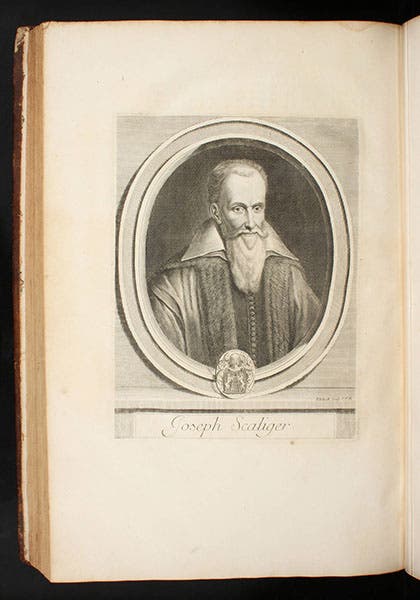 Joseph Justus Scaliger, engraved portrait, in Charles Perrault, Les hommes illustres, 1696 (Linda Hall Library)