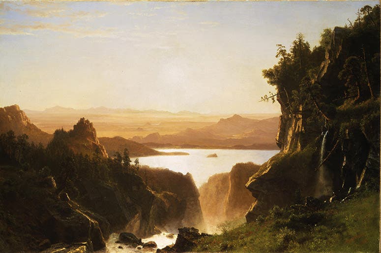 Island Lake, Wind River Range, by Albert Bierstadt, oil on canvas, 1861, Buffalo Bill Center of the West (Wikimedia commons)