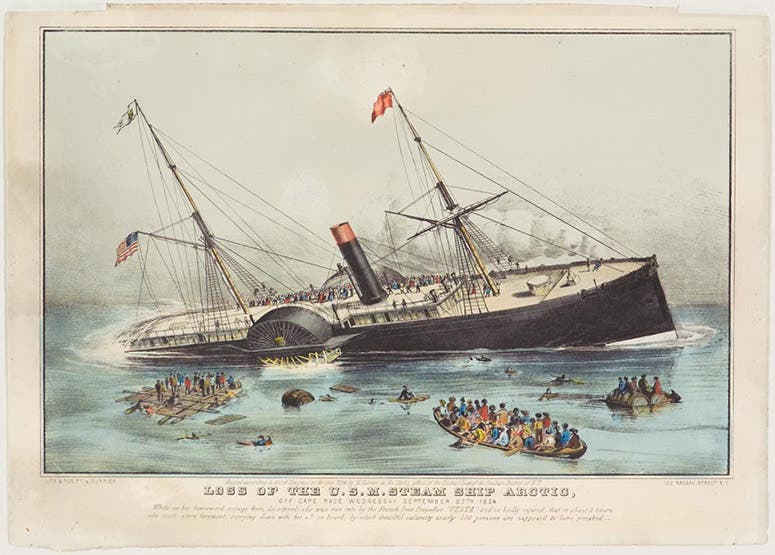 “The Loss of the U.S.M. Steam Ship Arctic” which took the life of Frederick Catherwood, lithograph by Nathaniel Currier, 1854, Springfield Museums (springfieldmuseums.org)