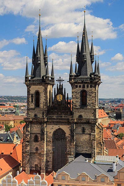Church of Our Lady before Týn, where Tycho Brahe is buried (Wikimedia commons)
