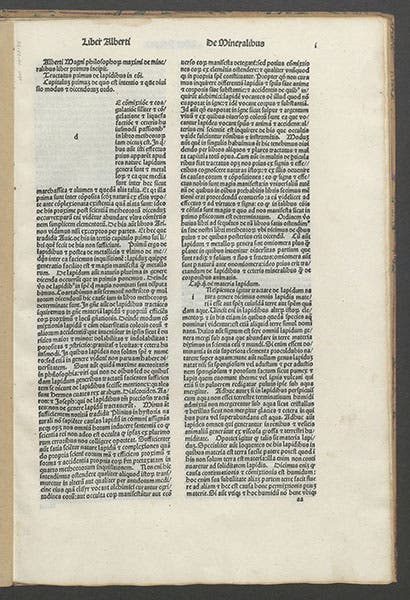 Opening page, Albertus Magnus, De mineralibus, 1495 (Linda Hall Library)