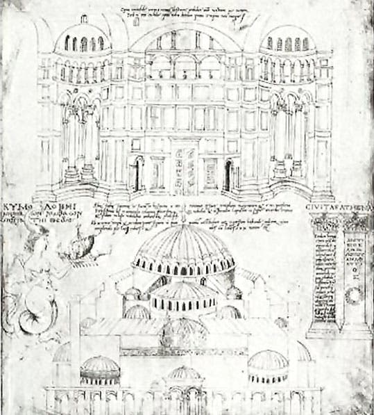 Hagia Sophia in Constantinople, copy of sketch by Cyriaco d’Ancona, 1444 (nauplion.net)
