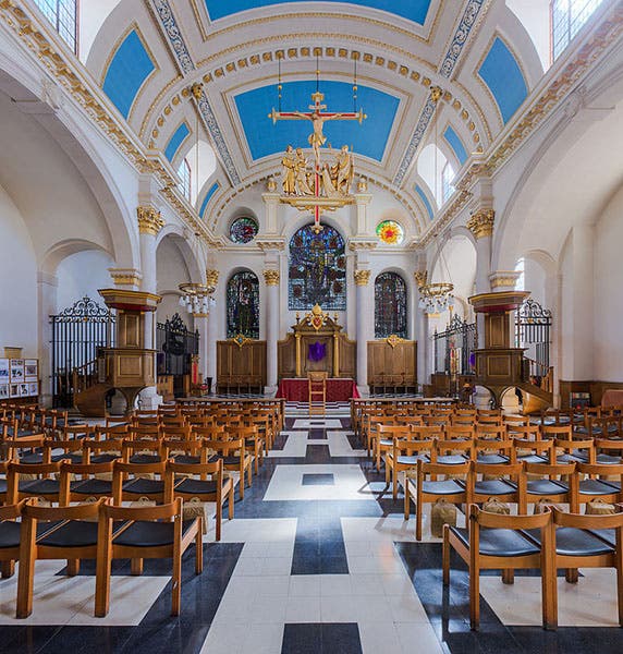 Interior of St. Mary-le-Bow, London, built to the designs of Christopher Wren 1680 (Wikimedia commons)