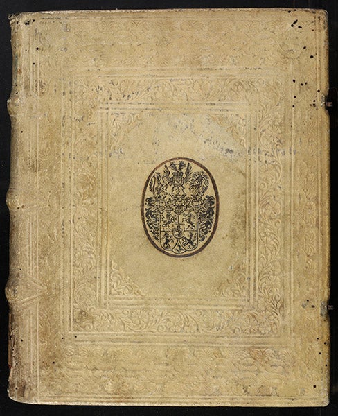 Blind-stamped vellum binding, André Tacquet, Cylindricorum et annularium libri IV, 1651 (Linda Hall Library)