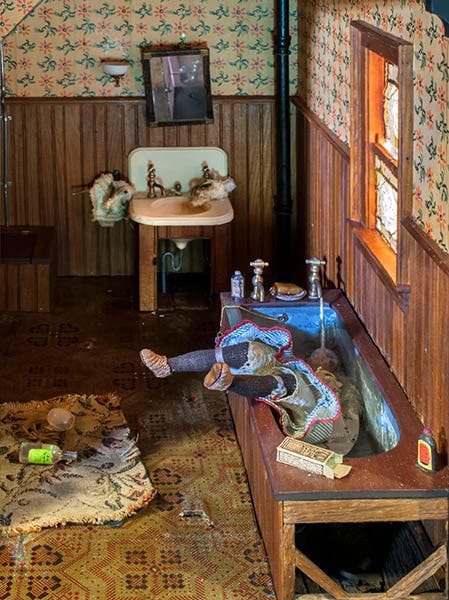Dark Bathroom, diorama by Frances Glessner Lee, ca 1944-48, on display at the Renwick Gallery, 2017-18, Office of the Chief Medical Examiner, Baltimore, Maryland (smithsonianmag.com)