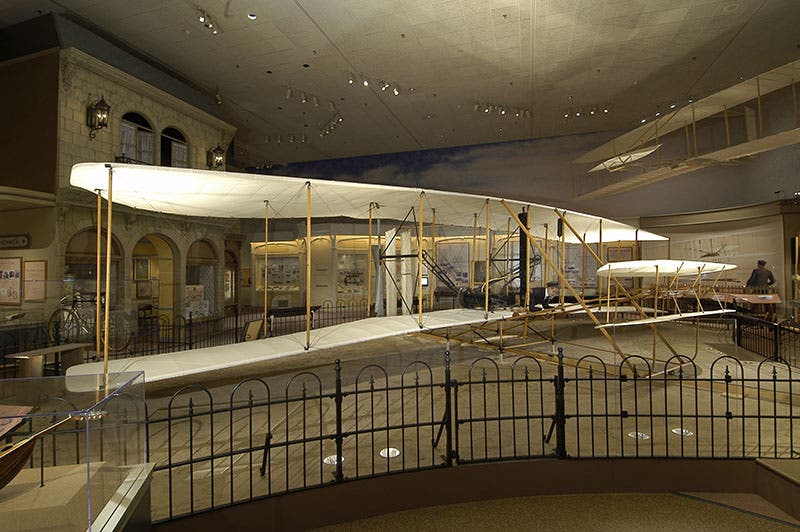 The Flyer, the Wright Brothers powered aircraft that flew at Kitty Hawk, Dec. 17, 1903, on display at the National Air and Space Museum, Smithsonian Institution (airandspace.si.edu)