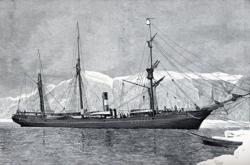 The steamer Proteus in the Arctic, which carried Greely’s crew to Camp Conger on Lady Franklin Bay, photograph by George W. Rice, 1881 (Wikimedia commons)