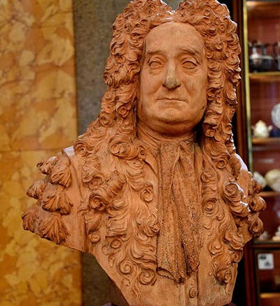 Bust of Hans Sloane, terracotta, by Michael Rysbrack, 1736, on its original pedestal, before being moved in 2020, British Museum (Wikimedia commons)