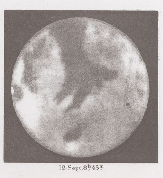 Mars observed on Sep. 12, 1877, heliogravure of photograph by J.O. Lacaille, in Luiz Cruls, <i>Mémoire sur Mars</i>, 1888 (Linda Hall Library)