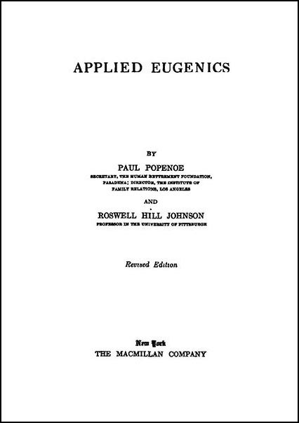 Applied Eugenics by Paul Popenoe and Roswell Hill Johnson, 1927, title page (Internet Archive)