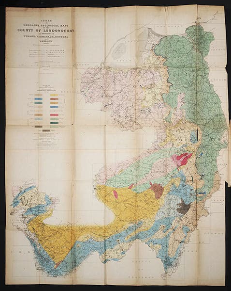 Map of county Londonderry, Ireland, folding hand-colored engraving, in Joseph Portlock, Report on the Geology of Londonderry, 1843 (Linda Hall Library)