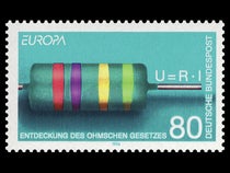 Postage stamp, Germany, 1994, commemorating Ohm’s law (formerly on Wikimedia commons, file now removed)