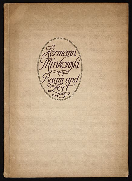 Front cover of the memorial reprint of Raum und Zeit, by Hermann Minkowski, 1909 (Linda Hall Library)