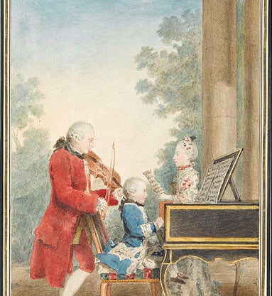 Mozart family in concert, pastel by Carmontelle, 1763 (Condé Museum)