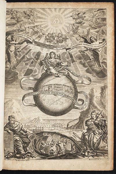 Engraved title page to Athanasius Kircher, Musurgia universalis, vol. 1, 1650 (Linda Hall Library)