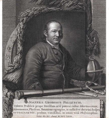 Portrait of Georg Palitzsch, engraving, providing his birthdate of June 11, 1723 (Wikimedia commons)