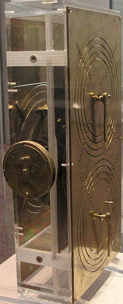 Replica of the Antikythera Mechanism, built by Derek de Solla Price, 1970s, now in the National Archaeological Museum of Athens (Wikimedia commons)