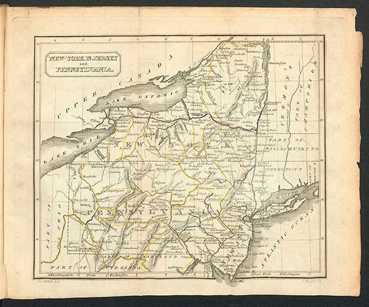 Map of New York State, with the completed Erie Canal in red, from A Connected View of the Whole Internal Navigation of the United States, 1826 (The Linda Hall)