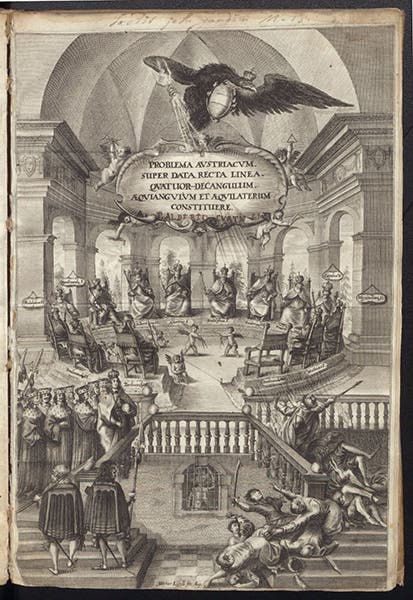 Frontispiece engraving, Problema Austriacum, by Albert Curtz, 1653 (Linda Hall Library)