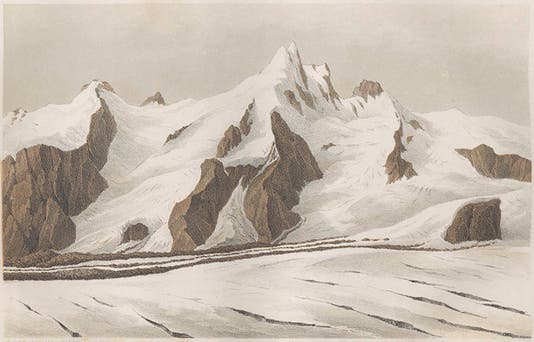 View of the Grossglockner and its glaciers in the Austrian Alps, chromolithograph, from Hermann and Adolph von Schlagintweit, <i>Untersuchungen über die physikalische Geographie der Alpen</i>, 1850 (Linda Hall Library)