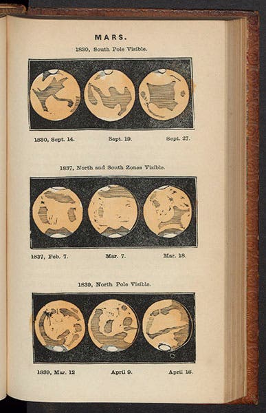 Nine views of Mars, woodcut, in James Breen, Planetary Worlds, 1854 (Linda Hall Library)