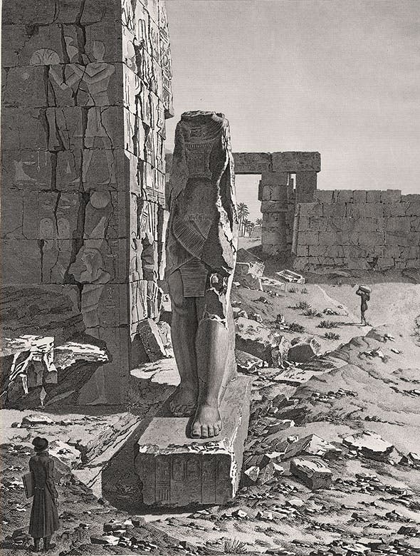 Artist admiring a Colossus at Karnak, from Description de l’Égypte Antiquités