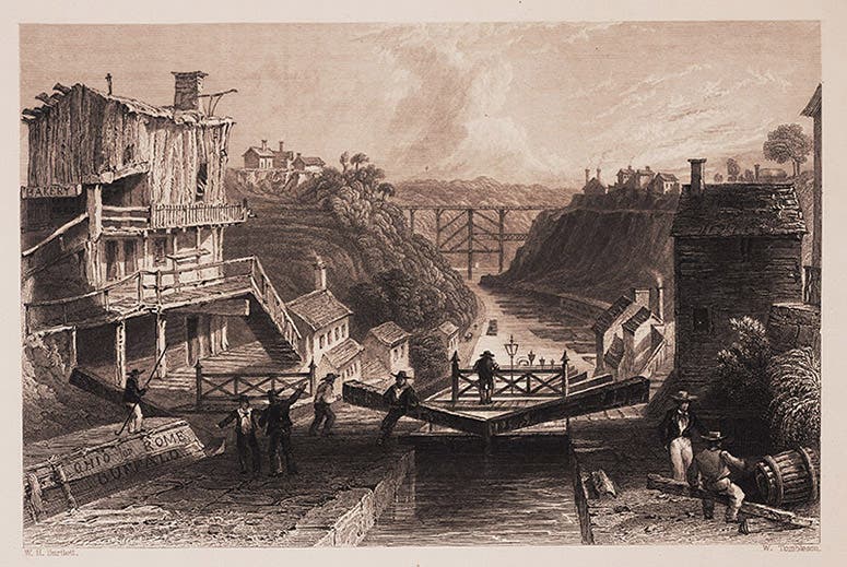 “A Lock on the Erie Canal,” steel engraving, from William Henry Bartlett, American scenery, 1840 (Linda Hall Library)