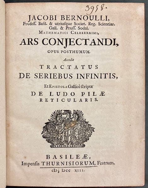 Title page of Ars conjectandi, by Jacob Bernoulli, 1713 (Linda Hall Library)