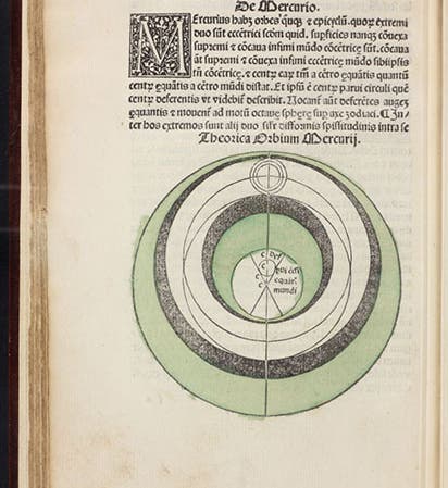 Planetary model for Mercury, hand-colored woodcut, Sphaera mundi, by Johannes de Sacobosco, 1482 (Linda Hall Library)