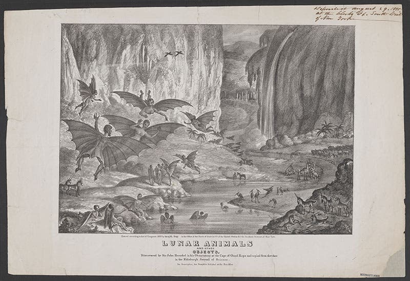 “Lunar animals,” lithograph issued and sold separately by the New York Sun, 1835, Library of Congress (loc.gov)