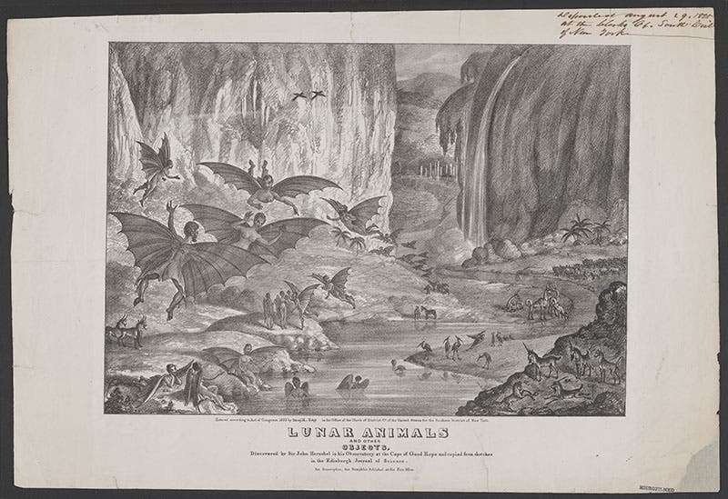 “Lunar animals,” lithograph issued and sold separately by the New York Sun, 1835, Library of Congress (loc.gov)