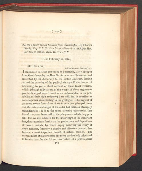 First page of Charles Konig’s article in the Philosophical Transactions of the Royal Society of London, 1814 (Linda Hall Library)
