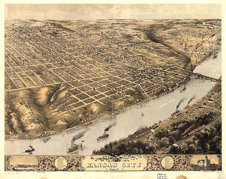 Aerial View of Kansas City in 1869