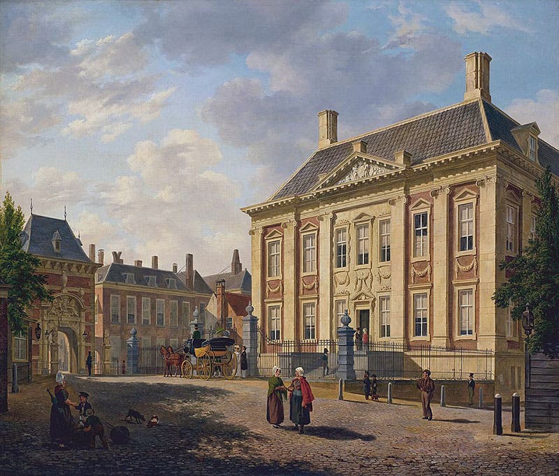 The Mauritshuis in The Hague, former residence of Johan Maurits of Nassau, now a museum, and the repository for the papers of Pieter Vogelsvormer; oil on panel, Rijksmuseum, Amsterdam (Wikimedia commons)