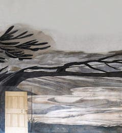 <i>Saint Francis of Paola</i>, anamorphic fresco painting by Emmanuel Maignan, viewed from the side, convent hallway, Ss. Trinità dei Monte, Rome (trinitadeimonti.net)