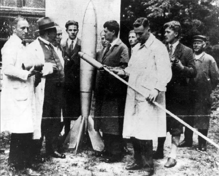 Wernher von Braun, second from right, with a group of rocket enthusiasts, Germany, early 1930s, NASA photograph (nasa.gov)