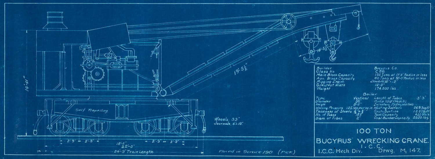 Blueprint of a Bucyrus wrecking crane. View in Digital Collection »