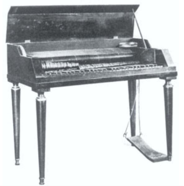 Clavicylinder, a keyboard instrument designed and built by Ernst Chladni, after 1800, source not known (Wikimedia commons)