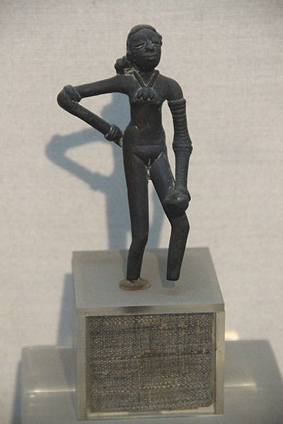 The Dancing Girl of Mohenjo-daro, ca 2500 BCE, found on Ernest Mackay’s watch as director of excavations, 1926, National Museum of India, Delhi (Wikimedia commons)