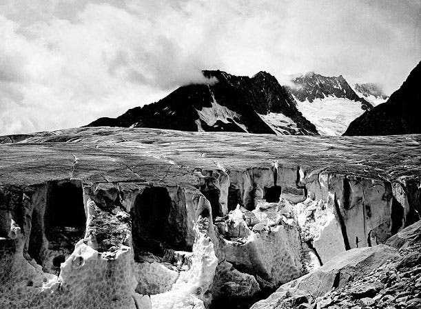 Ice caves on the Aletsch Glacier, Alps, photograph by Vittorio Sella, silver gelatin print, 1884 (Fondazione Sella, Biella, via telegraph.co.uk)