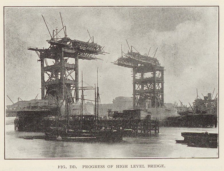 Steel framework of Tower Bridge under construction, photograph, Charles Welch, History of the Tower Bridge, 1894 (Linda Hall Library)