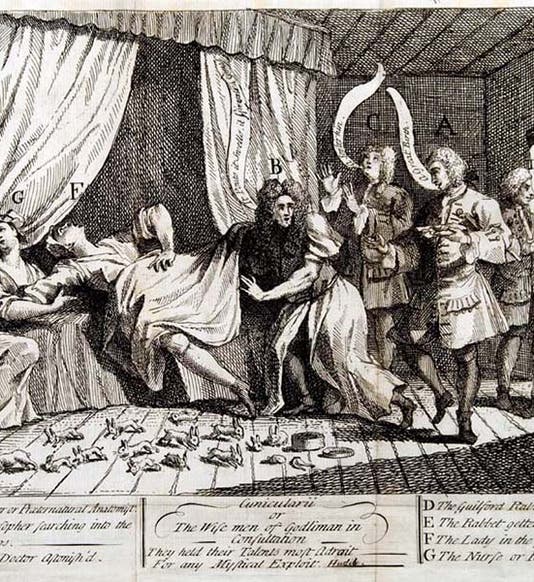 “Cunicularii,” satirical cartoon by William Hogarth, 1726, from University of Glasgow Library Special Collections (gla.ac.uk)
